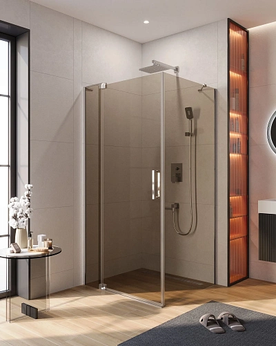 Душевой уголок CEZARES SLIDER-AH-1-90-90/100-BR-Cr 90-100x90см стекло тонированное (бронза), профиль хром Душевой уголок CEZARES SLIDER-AH-1-90-90/100-BR-Cr 90-100x90см стекло тонированное (бронза), профиль хром