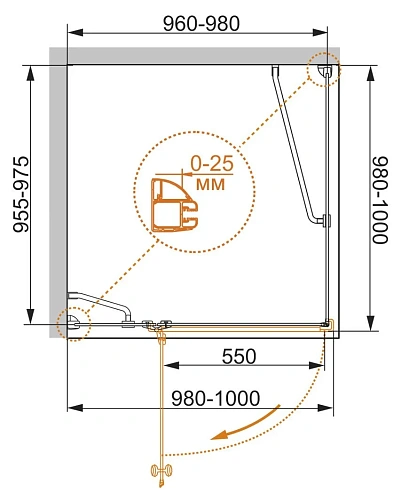 Душевой уголок CEZARES VERONA-W-A-1-100-P-Cr-L 100x100см стекло рифленое, профиль хром Душевой уголок CEZARES VERONA-W-A-1-100-P-Cr-L 100x100см стекло рифленое, профиль хром