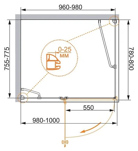 Душевой уголок CEZARES VERONA-W-AH-1-100/80-P-Cr-L 100x80см стекло рифленое, профиль хром Душевой уголок CEZARES VERONA-W-AH-1-100/80-P-Cr-L 100x80см стекло рифленое, профиль хром