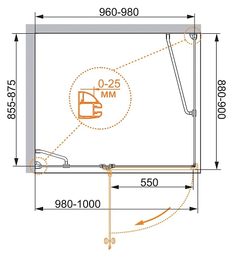 Душевой уголок CEZARES VERONA-W-AH-1-100/90-P-Cr-L 100x90см стекло рифленое, профиль хром Душевой уголок CEZARES VERONA-W-AH-1-100/90-P-Cr-L 100x90см стекло рифленое, профиль хром