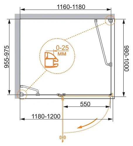 Душевой уголок CEZARES VERONA-W-AH-1-120/100-P-Cr-L 120x100см стекло рифленое, профиль хром Душевой уголок CEZARES VERONA-W-AH-1-120/100-P-Cr-L 120x100см стекло рифленое, профиль хром