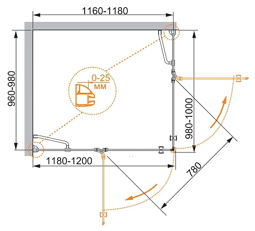 Душевой уголок CEZARES VERONA-W-AH-2-120/100-P-Cr-L 120x100см стекло рифленое, профиль хром Душевой уголок CEZARES VERONA-W-AH-2-120/100-P-Cr-L 120x100см стекло рифленое, профиль хром