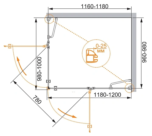 Душевой уголок CEZARES VERONA-W-AH-2-120/100-P-Cr-R 120x100см стекло рифленое, профиль хром Душевой уголок CEZARES VERONA-W-AH-2-120/100-P-Cr-R 120x100см стекло рифленое, профиль хром