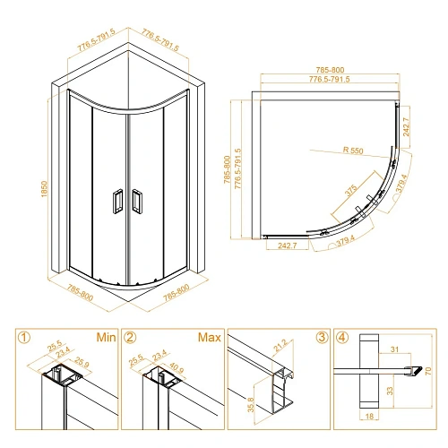 Душевой уголок RGW CL-54B 800x800 мм 32095488-14 черный Easy Clean Душевой уголок RGW CL-54B 800x800 мм 32095488-14 черный Easy Clean
