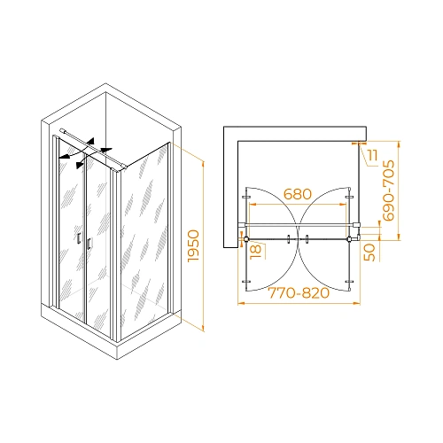 Душевой уголок RGW PA-144 (PA-104+Z-050-2+O-104) 800x700 мм 060814487-011 хром Easy Clean Душевой уголок RGW PA-144 (PA-104+Z-050-2+O-104) 800x700 мм 060814487-011 хром Easy Clean