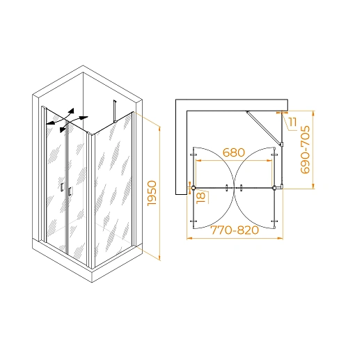 Душевой уголок RGW PA-144 (PA-104+Z-050-2+O-204) 800x700 мм 060814487-11 хром Easy Clean Душевой уголок RGW PA-144 (PA-104+Z-050-2+O-204) 800x700 мм 060814487-11 хром Easy Clean