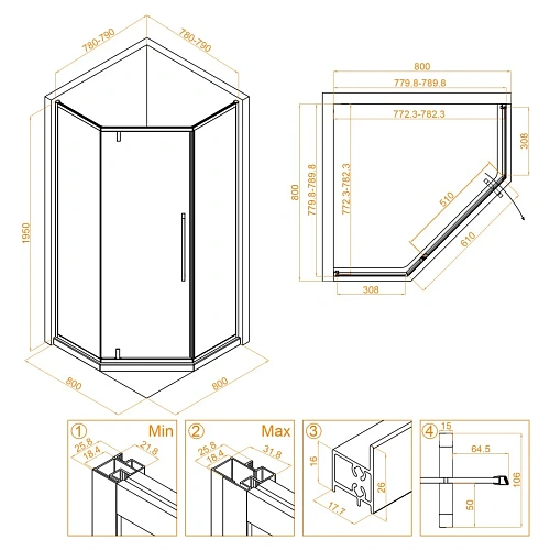 Душевой уголок RGW SV-81B 800x800 мм 32328188-14 черный Easy Clean Душевой уголок RGW SV-81B 800x800 мм 32328188-14 черный Easy Clean