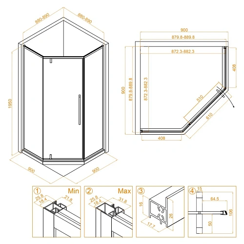 Душевой уголок RGW SV-81G 900x900 мм 32328199-16 золото brush Easy Clean Душевой уголок RGW SV-81G 900x900 мм 32328199-16 золото brush Easy Clean
