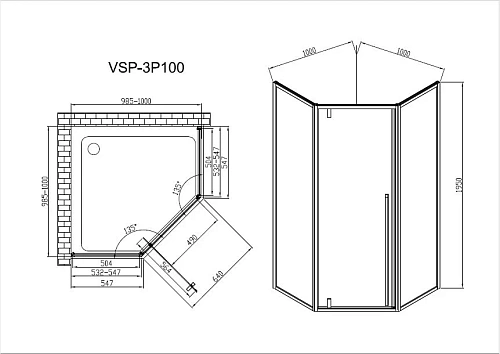 Душевой уголок Vincea Penta VSP-3P100CLGM, 1000x1000, вороненая сталь, стекло прозрачное Душевой уголок Vincea Penta VSP-3P100CLGM, 1000x1000, вороненая сталь, стекло прозрачное