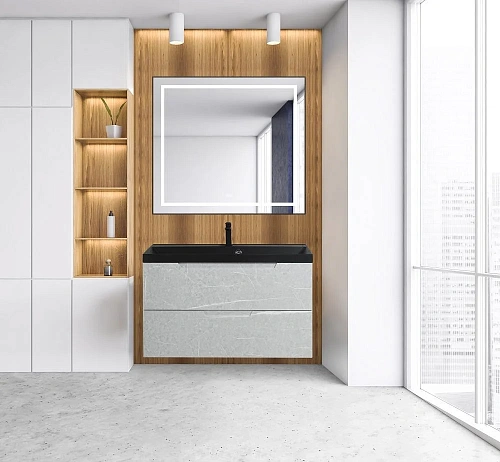 Зеркало BelBagno SPC-KRAFT-885-785-TCH-WARM-NERO 885x32x785 мм с подсветкой сенсорным выключателем и подогревом Зеркало BelBagno SPC-KRAFT-885-785-TCH-WARM-NERO 885x32x785 мм с подсветкой сенсорным выключателем и подогревом