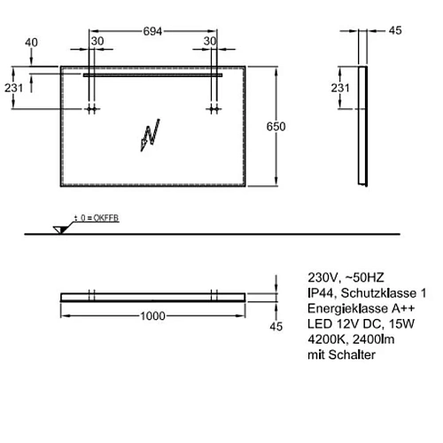 Зеркало Geberit Option 500.584.00.1 с подсветкой 100 см Зеркало Geberit Option 500.584.00.1 с подсветкой 100 см