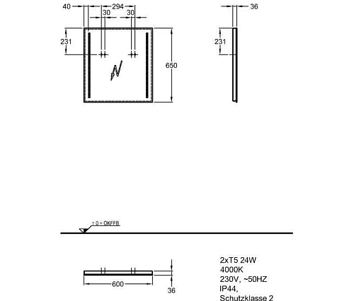 Зеркало Geberit Option 500.586.00.1 с подсветкой 60 см Зеркало Geberit Option 500.586.00.1 с подсветкой 60 см