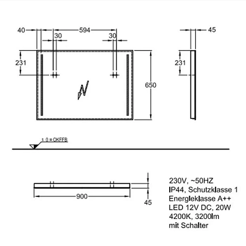 Зеркало Geberit Option 500.589.00.1 с подсветкой 90 см Зеркало Geberit Option 500.589.00.1 с подсветкой 90 см