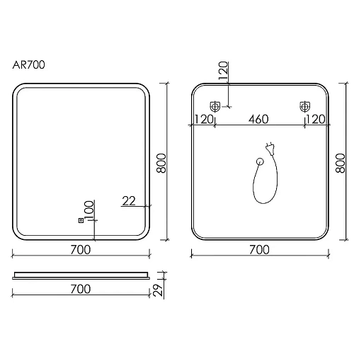 Зеркало Sancos Arcadia AR700 700х800 с подсветкой Зеркало Sancos Arcadia AR700 700х800 с подсветкой