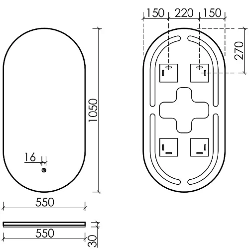 Зеркало Sancos Oval OV55C 550х1050 фоновая подсветка с сенсорным управлением Зеркало Sancos Oval OV55C 550х1050 фоновая подсветка с сенсорным управлением