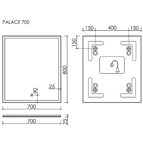Зеркало Sancos Palace PA700 700х800 с подсветкой Зеркало Sancos Palace PA700 700х800 с подсветкой