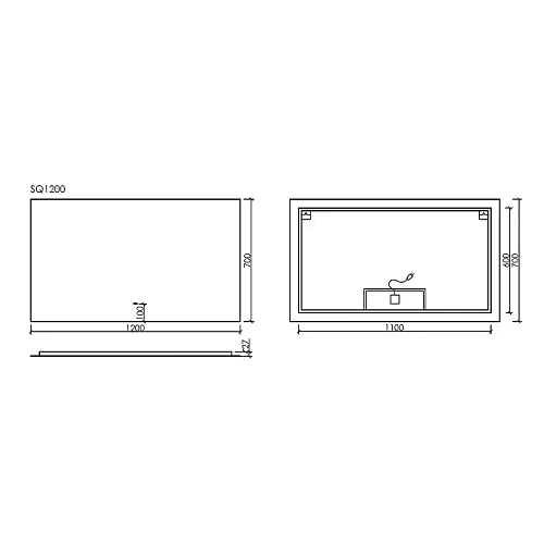 Зеркало Sancos SQUARE SQ1200 1200х700 с подсветкой Зеркало Sancos SQUARE SQ1200 1200х700 с подсветкой