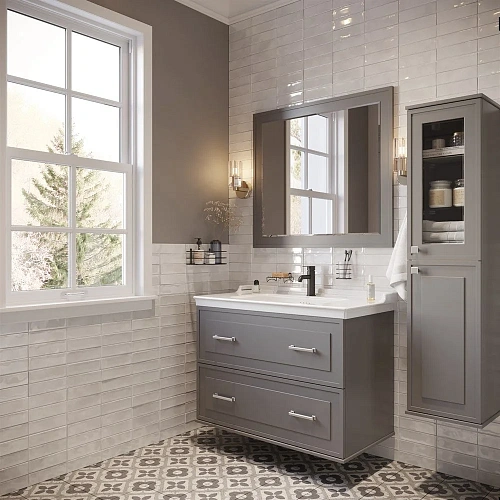 Зеркало STWORKI Хадстен 100 серое, прямоугольное, настенное, в раме 540827 Зеркало STWORKI Хадстен 100 серое, прямоугольное, настенное, в раме 540827