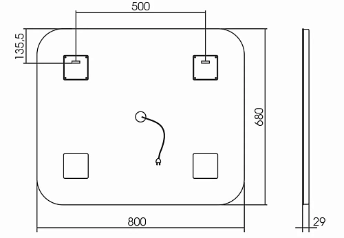 Зеркало Vincea LED VLM-2A800-2W 800x680 c сенсорным выключателем и диммером, часы+антизапотевание Зеркало Vincea LED VLM-2A800-2W 800x680 c сенсорным выключателем и диммером, часы+антизапотевание