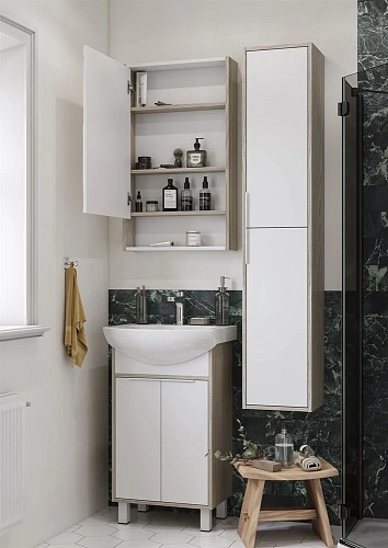 Зеркальный шкаф Aquaton Рико 50 белый, ясень фабрик 1A212302RIB90 Зеркальный шкаф Aquaton Рико 50 белый, ясень фабрик 1A212302RIB90