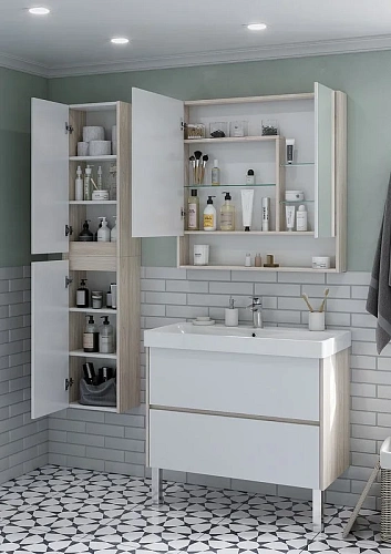 Зеркальный шкаф Aquaton Сканди 90 белый, дуб верона 1A252302SDB20 Зеркальный шкаф Aquaton Сканди 90 белый, дуб верона 1A252302SDB20