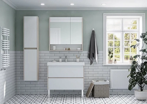 Зеркальный шкаф Aquaton Сканди 90 белый, дуб верона 1A252302SDB20 Зеркальный шкаф Aquaton Сканди 90 белый, дуб верона 1A252302SDB20