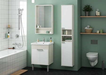 Зеркальный шкаф Aquaton Флай 60 белый, дуб крафт 1A237602FA860 Зеркальный шкаф Aquaton Флай 60 белый, дуб крафт 1A237602FA860