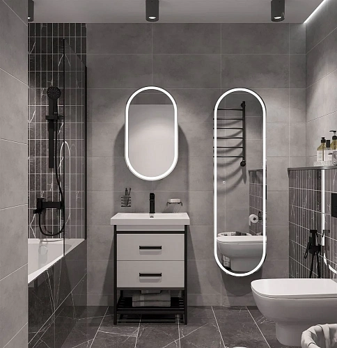 Зеркальный шкаф STWORKI Мальмё МВК073 45, с подсветкой, черный, навесной, в стиле лофт, светодиоды 5 541293 Зеркальный шкаф STWORKI Мальмё МВК073 45, с подсветкой, черный, навесной, в стиле лофт, светодиоды 5 541293