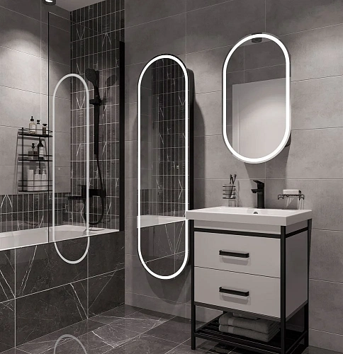 Зеркальный шкаф STWORKI Мальмё МВК073 45, с подсветкой, черный, навесной, в стиле лофт, светодиоды 5 541293 Зеркальный шкаф STWORKI Мальмё МВК073 45, с подсветкой, черный, навесной, в стиле лофт, светодиоды 5 541293