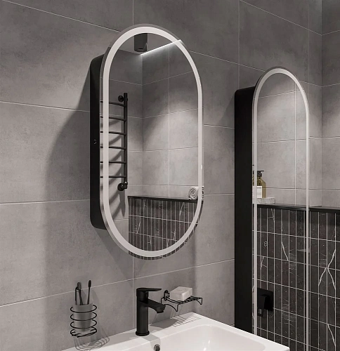 Зеркальный шкаф STWORKI Мальмё МВК073 45, с подсветкой, черный, навесной, в стиле лофт, светодиоды 5 541293 Зеркальный шкаф STWORKI Мальмё МВК073 45, с подсветкой, черный, навесной, в стиле лофт, светодиоды 5 541293