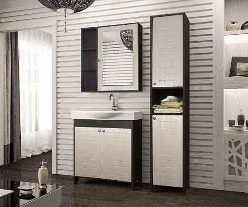 Зеркальный шкаф Style Line Кантри 75, Венге/белый лён ЛС-00000412 Зеркальный шкаф Style Line Кантри 75, Венге/белый лён ЛС-00000412