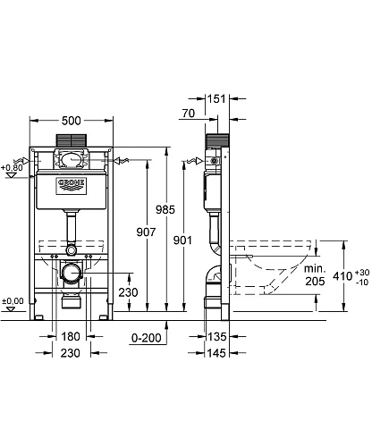 Инсталляция для унитаза GROHE Rapid SL (38525001) для монтажа перед стеной Инсталляция для унитаза GROHE Rapid SL (38525001) для монтажа перед стеной