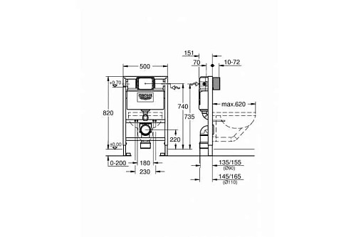 Инсталляция для унитаза GROHE Rapid SL (38526000) для монтажа перед стеной Инсталляция для унитаза GROHE Rapid SL (38526000) для монтажа перед стеной