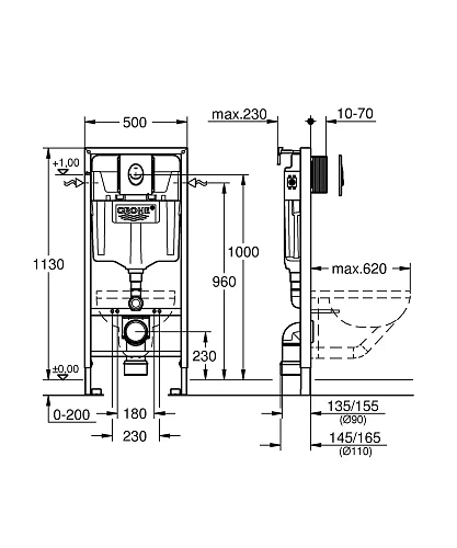 Инсталляция для унитаза GROHE Rapid SL (39108000) с панелью смыва Инсталляция для унитаза GROHE Rapid SL (39108000) с панелью смыва
