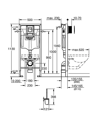 Инсталляция для унитаза GROHE Rapid SL (39502000) с клавишей смыва и шумоизоляцией Инсталляция для унитаза GROHE Rapid SL (39502000) с клавишей смыва и шумоизоляцией