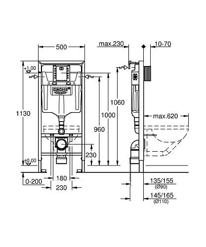 Инсталляция для унитаза GROHE Rapid SL (39750001) с креплением к стене, ревизионный короб Инсталляция для унитаза GROHE Rapid SL (39750001) с креплением к стене, ревизионный короб