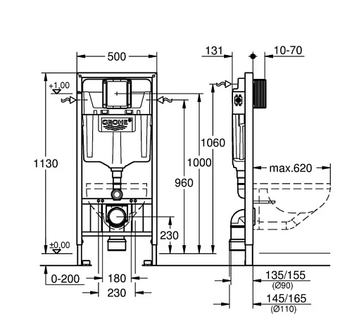 Инсталляция для унитаза GROHE Rapid SL(120195) с панелью смыва Skate Air 3 в 1 Инсталляция для унитаза GROHE Rapid SL(120195) с панелью смыва Skate Air 3 в 1