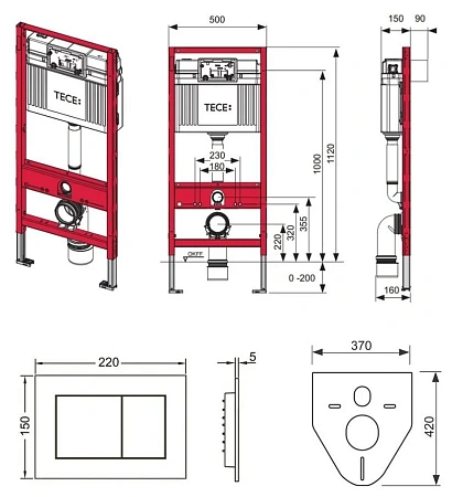 Инсталляция для унитаза TECE Now 9400412 4 в 1 с кнопкой смыва, хром глянцевый Инсталляция для унитаза TECE Now 9400412 4 в 1 с кнопкой смыва, хром глянцевый