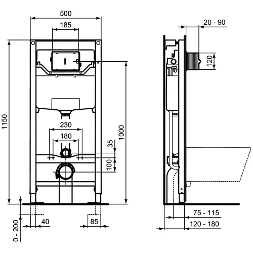Комплект 3 в 1 Ideal Standard K819501PA15 инсталляция PROSYS с подвесным унитазом CONNECT AIR Rimles Комплект 3 в 1 Ideal Standard K819501PA15 инсталляция PROSYS с подвесным унитазом CONNECT AIR Rimles