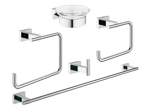 Комплект аксессуаров GROHE Essentials Cube (5 предметов), хром (40758001) Комплект аксессуаров GROHE Essentials Cube (5 предметов), хром (40758001)