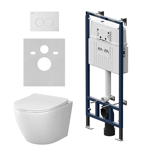 Комплект инсталляции AM.PM Like IS100101.801900 с унитазом Aquaspin, сиденьем микролифт и клавишей белый Комплект инсталляции AM.PM Like IS100101.801900 с унитазом Aquaspin, сиденьем микролифт и клавишей белый
