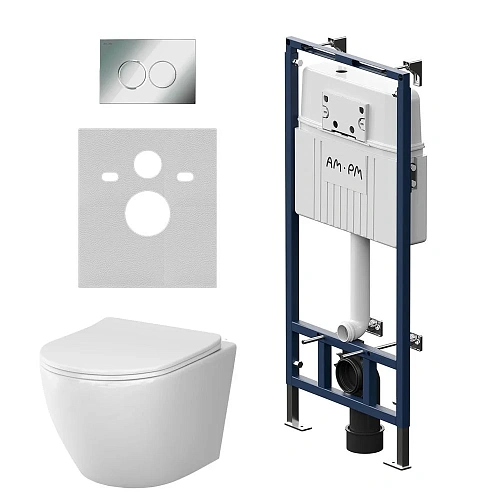 Комплект инсталляции AM.PM Like IS100151.801900 с унитазом Aquaspin, сиденьем микролифт и клавишей хром Комплект инсталляции AM.PM Like IS100151.801900 с унитазом Aquaspin, сиденьем микролифт и клавишей хром