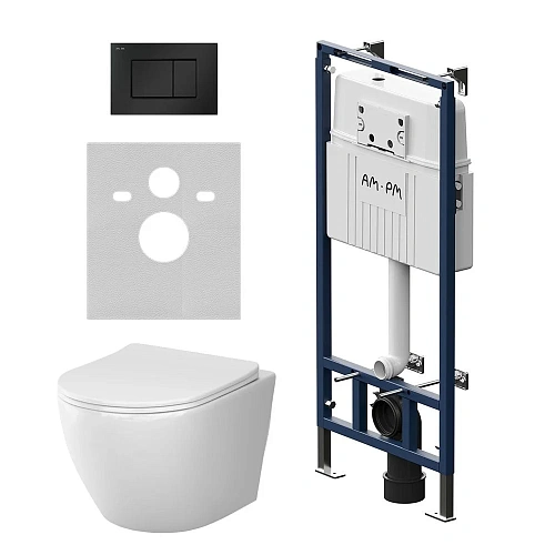 Комплект инсталляции AM.PM Like IS100238.801900 с унитазом Aquaspin, сиденьем микролифт и клавишей черный Комплект инсталляции AM.PM Like IS100238.801900 с унитазом Aquaspin, сиденьем микролифт и клавишей черный