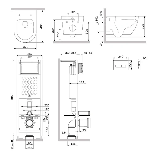 Комплект инсталляции AM.PM Like IS110338.801900 с унитазом Aquaspin с сиденьем микролифт и клавишей черный Комплект инсталляции AM.PM Like IS110338.801900 с унитазом Aquaspin с сиденьем микролифт и клавишей черный