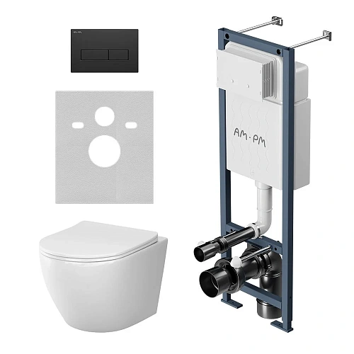 Комплект инсталляции AM.PM Like IS110338.801900 с унитазом Aquaspin с сиденьем микролифт и клавишей черный Комплект инсталляции AM.PM Like IS110338.801900 с унитазом Aquaspin с сиденьем микролифт и клавишей черный