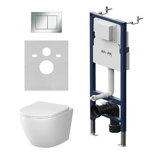 Комплект инсталляции AM.PM Like IS90251.801900 с унитазом Aquaspin, клавишей S, хром, с сиденьем микролифт Комплект инсталляции AM.PM Like IS90251.801900 с унитазом Aquaspin, клавишей S, хром, с сиденьем микролифт