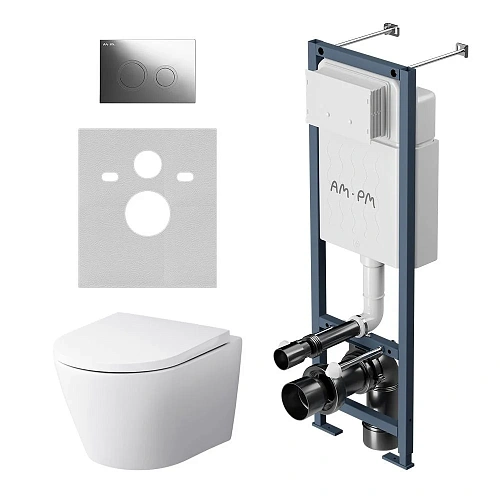 Комплект инсталляции AM.PM Sense IS110151.741701 с унитазом FlashСlean с сиденьем микролифт и клавишей хром Комплект инсталляции AM.PM Sense IS110151.741701 с унитазом FlashСlean с сиденьем микролифт и клавишей хром