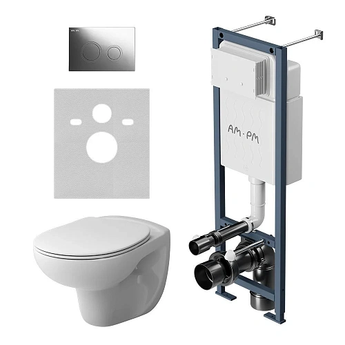 Комплект инсталляции AM.PM Willow IS110151.DX15C1700 с унитазом безободковый с сиденье микролифт и клавишей черный Комплект инсталляции AM.PM Willow IS110151.DX15C1700 с унитазом безободковый с сиденье микролифт и клавишей черный