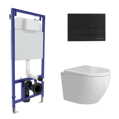 Комплект инсталляции BERGES NOVUM с клавишей смыва L5 Soft Touch черная, унитазом OKUS Rimless 49 см и сиденьем микролифт, быстросъём 043387 Комплект инсталляции BERGES NOVUM с клавишей смыва L5 Soft Touch черная, унитазом OKUS Rimless 49 см и сиденьем микролифт, быстросъём 043387