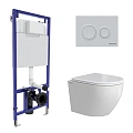 Комплект инсталляции BERGES NOVUM с клавишей смыва O1 белая, унитазом OKUS Rimless 49 см и сиденьем микролифт, быстросъём 043391 Комплект инсталляции BERGES NOVUM с клавишей смыва O1 белая, унитазом OKUS Rimless 49 см и сиденьем микролифт, быстросъём 043391
